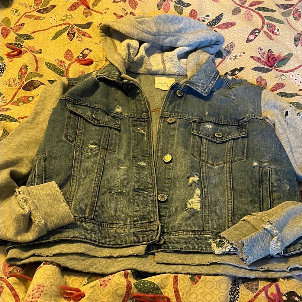 American Eagle Outfitters Denim and Gray Hooded Jacket